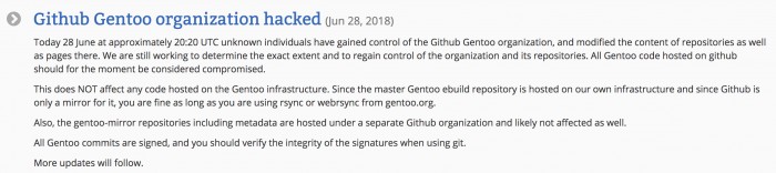 密碼的鍋：Gentoo發(fā)布GitHub倉庫被黑客入侵事件報告